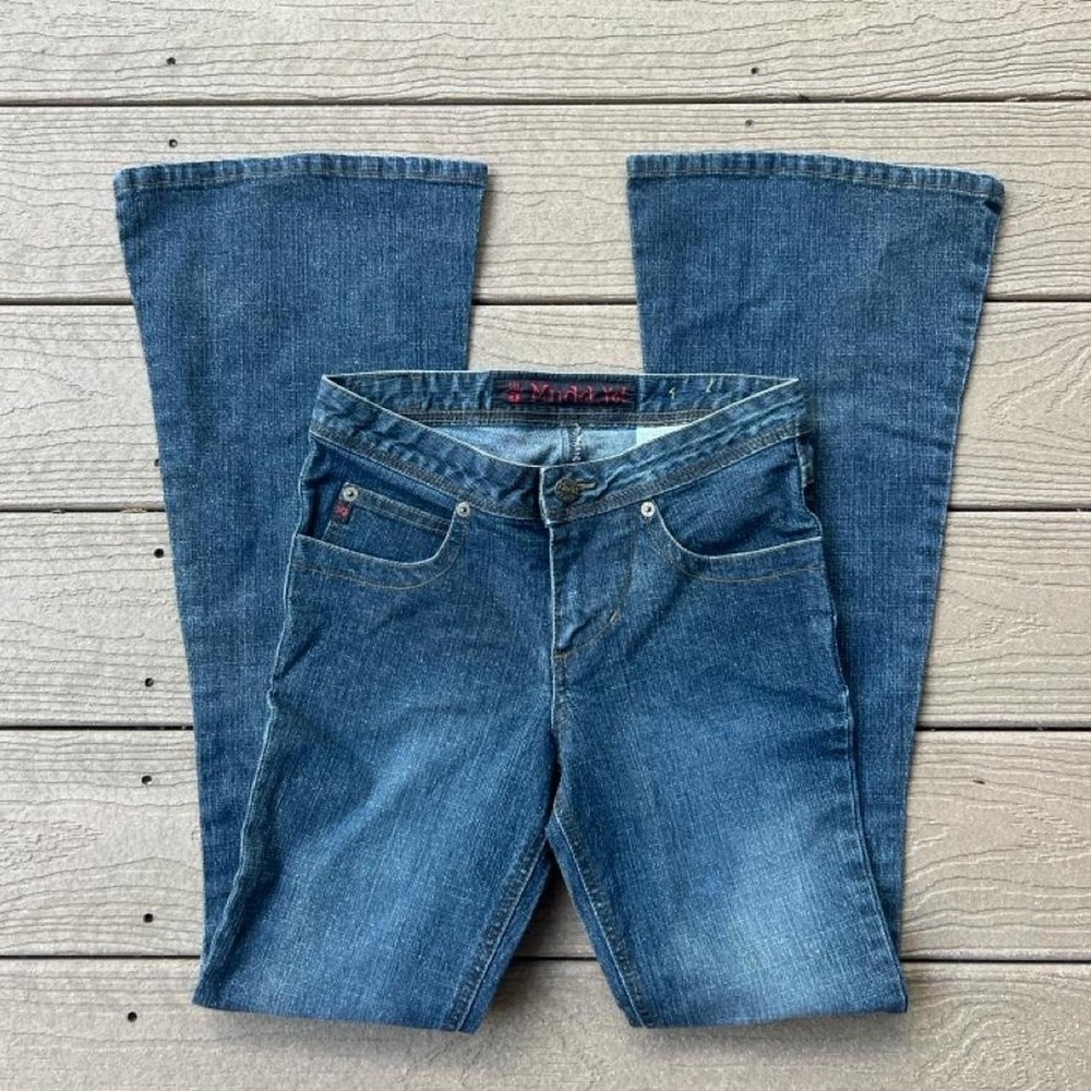 Y2K Mudd Flared Jeans Low Rise Dark Wash Glitter Sparkly Size 0